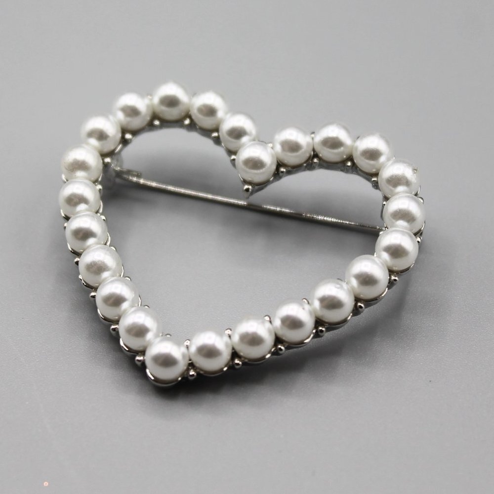 Heart love romantic pin brooch jewelry fashion pearls silver white gold tone new - Picture 9 of 13